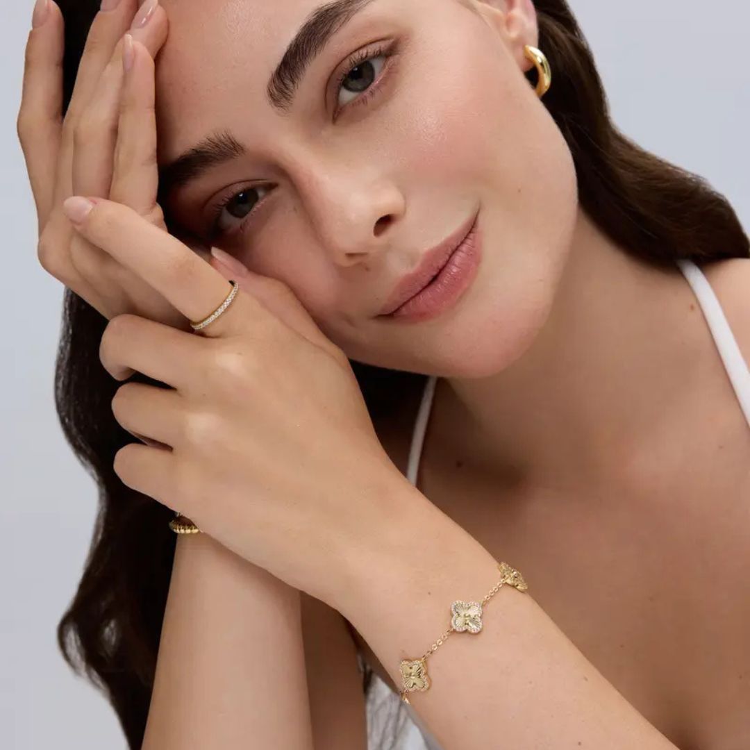 14K Gold Plated Clover Bracelet for Women